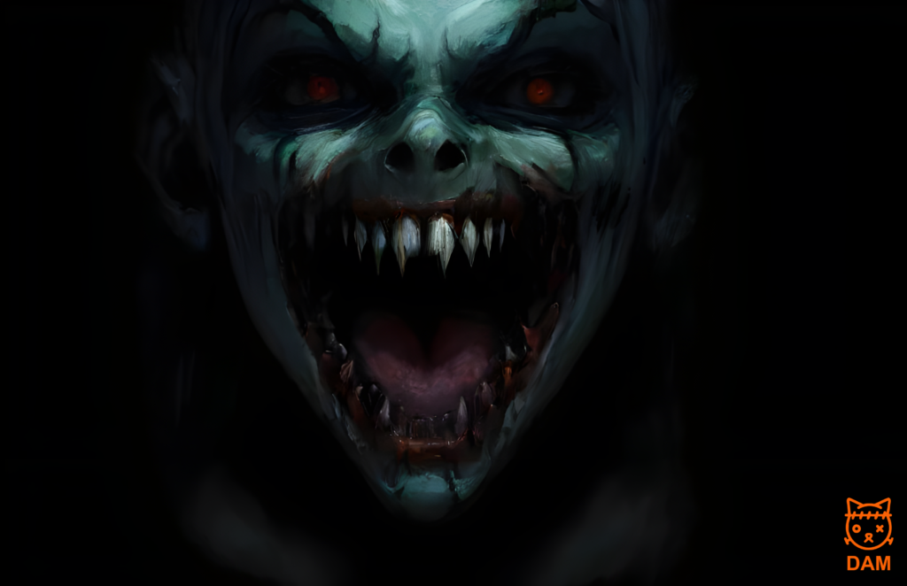 Vampire woman attacking from the shadows